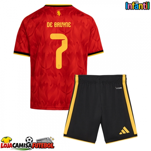 Camisa de Futebol Bélgica Kevin De Bruyne #7 Equipamento Principal Infantil Mundo 2026 Manga Curta (+ Calças curtas)